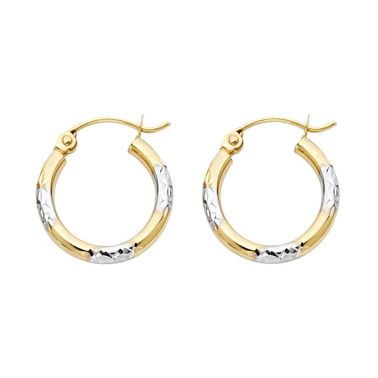 14K Two-Tone Gold Diamond-Cut Hoop Earrings 2.0mm thick aprox 1/2" in diameter