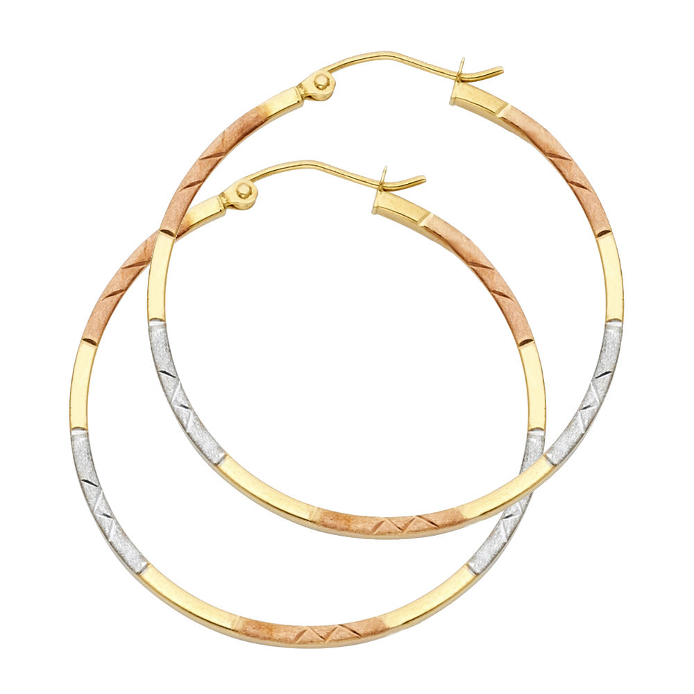 14K Tri-Color Gold Diamond-Cut Hoop Earrings 1.5mm thick aprox 1 1/2" in diameter