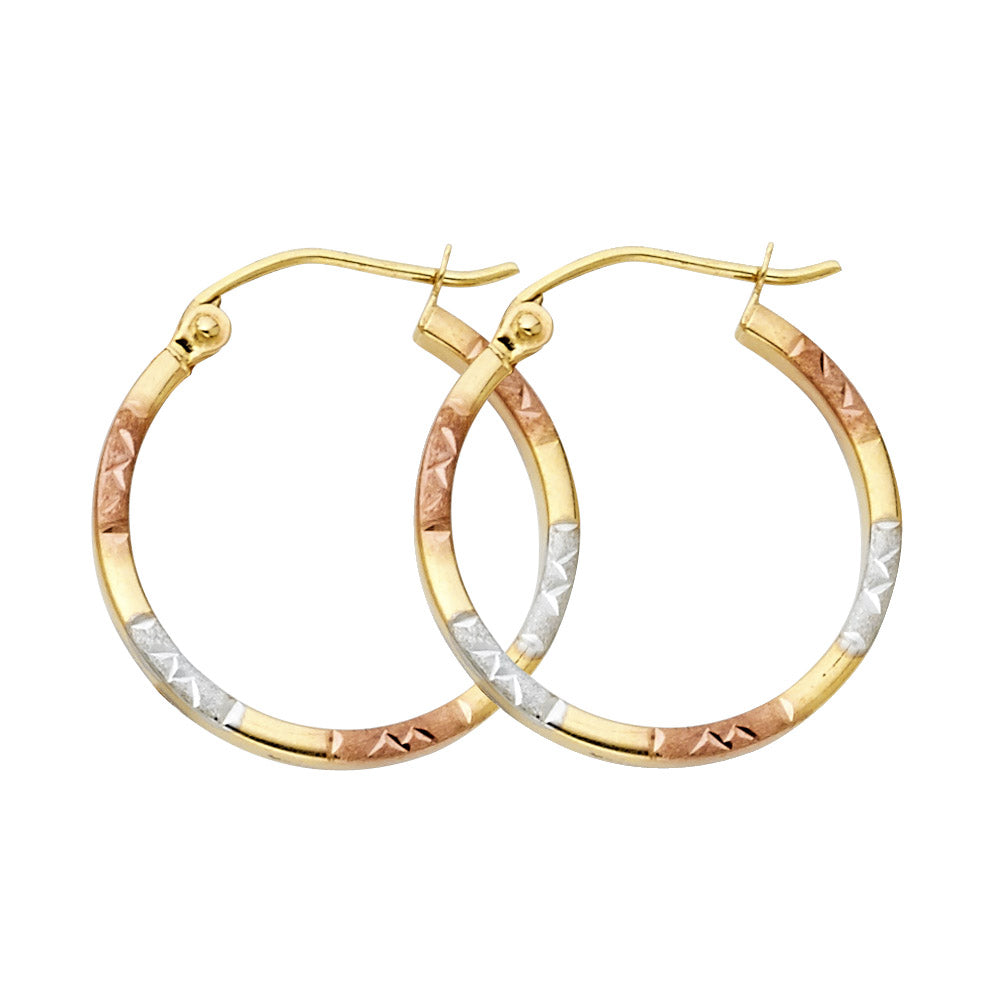 14K Tri-Color Gold Diamond-Cut Hoop Earrings 1.5mm thick aprox 3/4" in diameter