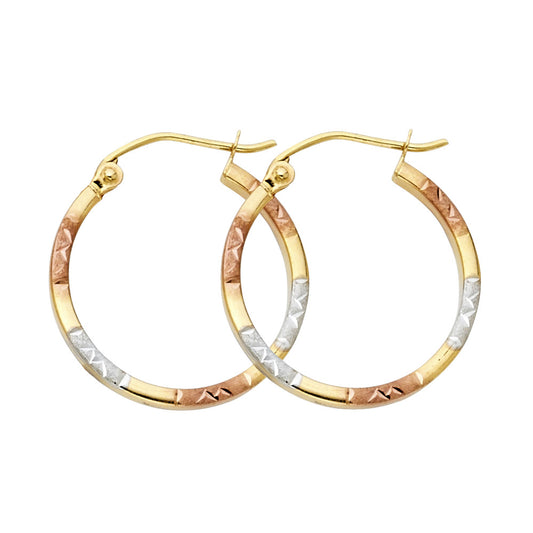 14K Tri-Color Gold Diamond-Cut Hoop Earrings 1.5mm thick aprox 3/4" in diameter
