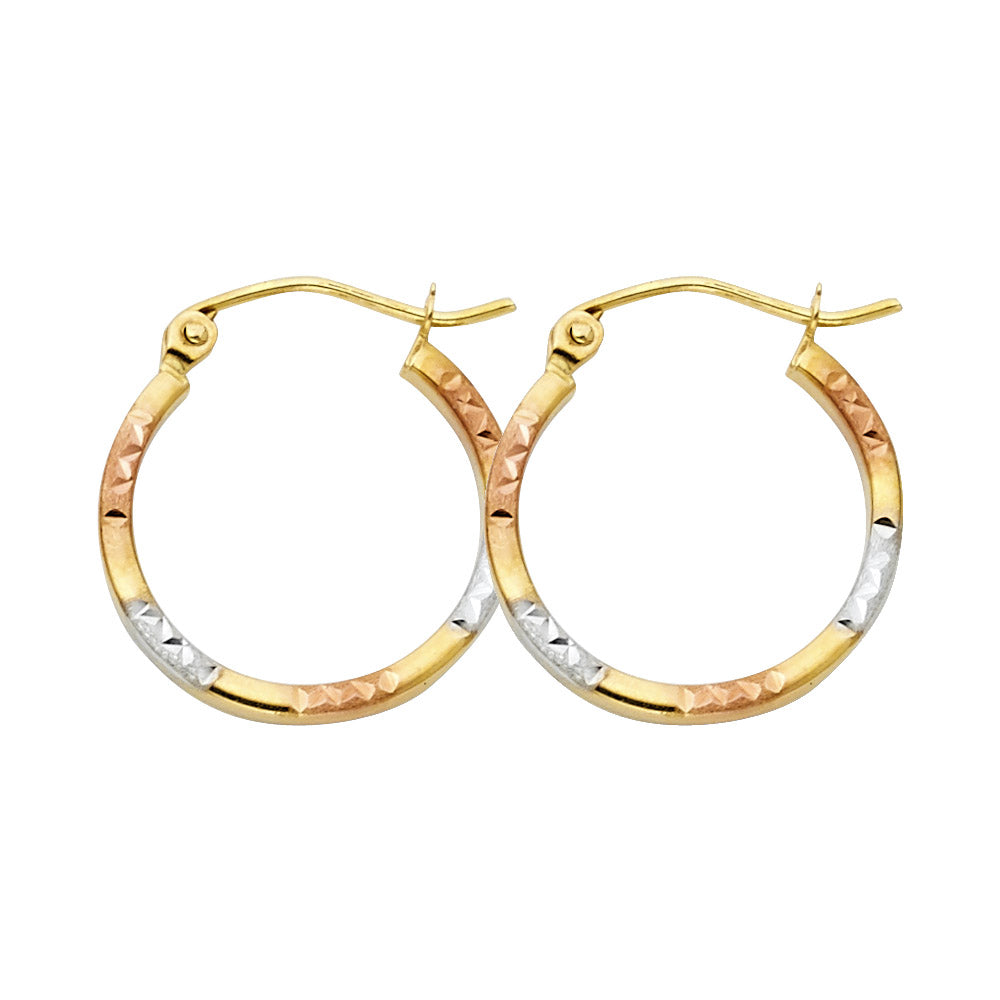 14K Tri-Color Gold Diamond-Cut Hoop Earrings 1.5mm thick aprox 1/2" in diameter