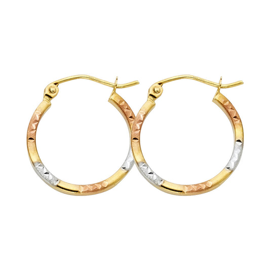 14K Tri-Color Gold Diamond-Cut Hoop Earrings 1.5mm thick aprox 1/2" in diameter
