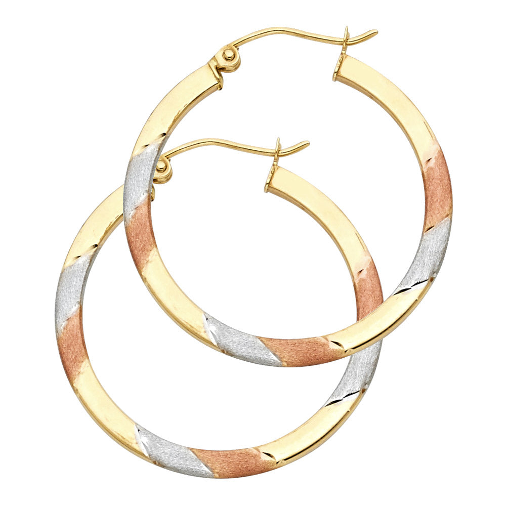 14K Tri-Color Gold Diamond-Cut Hoop Earrings aprox 1 1/4" in diameter