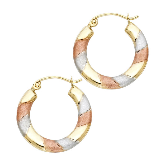 14K Tri-Color Gold Diamond-Cut Hoop Earrings aprox 3/4" in diameter