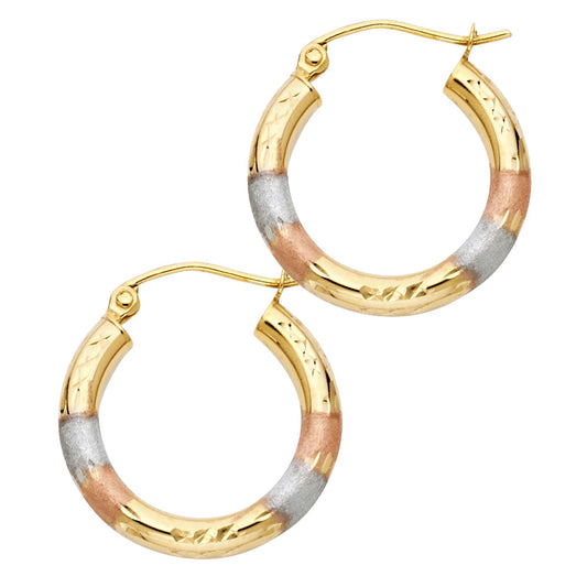 14K Tri-Color Gold Diamond-Cut Hoop Earrings aprox 3/4" in diameter