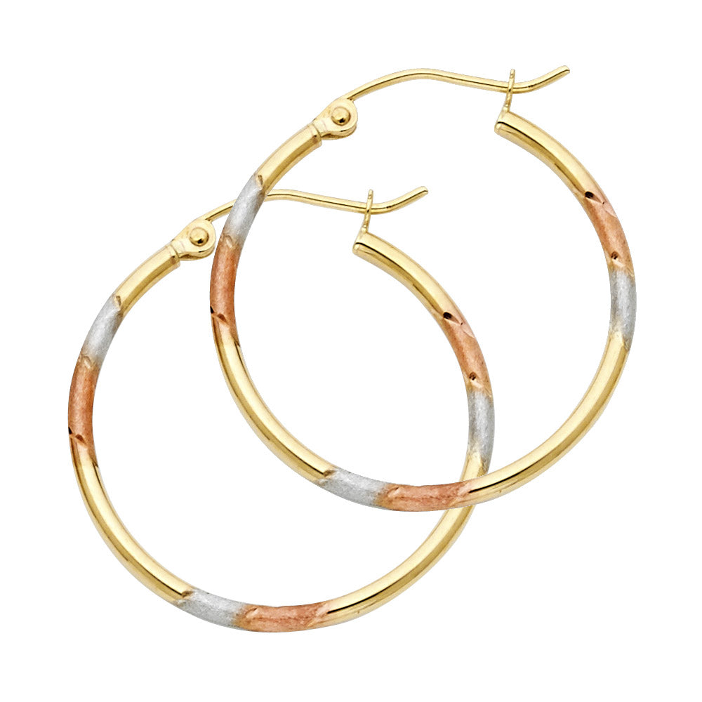 14K Tri-Color Gold Diamond-Cut Hoop Earrings 1.5mm thick aprox 1" in diameter