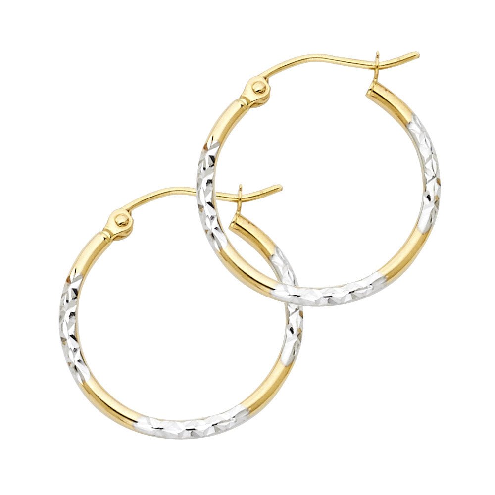 14K Two-Tone Gold Diamond-Cut Hoop Earrings aprox 3/4" in diameter