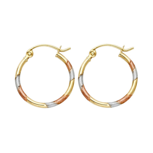 14K Tri-Color Gold Diamond-Cut Hoop Earrings 1.5mm thick aprox 1/2" in diameter