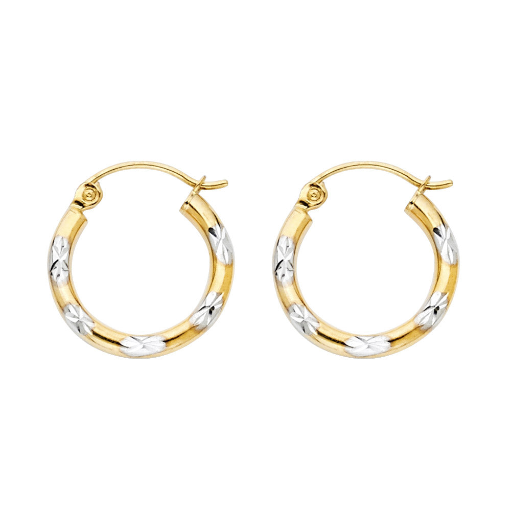 14K Two-Tone Gold Diamond-Cut Hoop Earrings 2.0mm thick aprox 1/2" in diameter