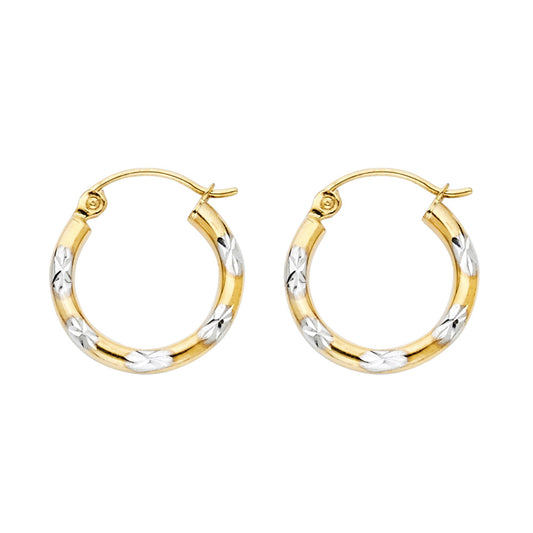 14K Two-Tone Gold Diamond-Cut Hoop Earrings 2.0mm thick aprox 1/2" in diameter