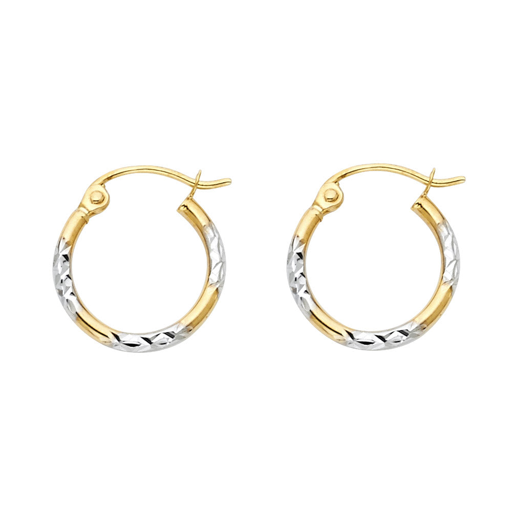14K Two-Tone Gold Diamond-Cut Hoop Earrings aprox 1/2" in diameter