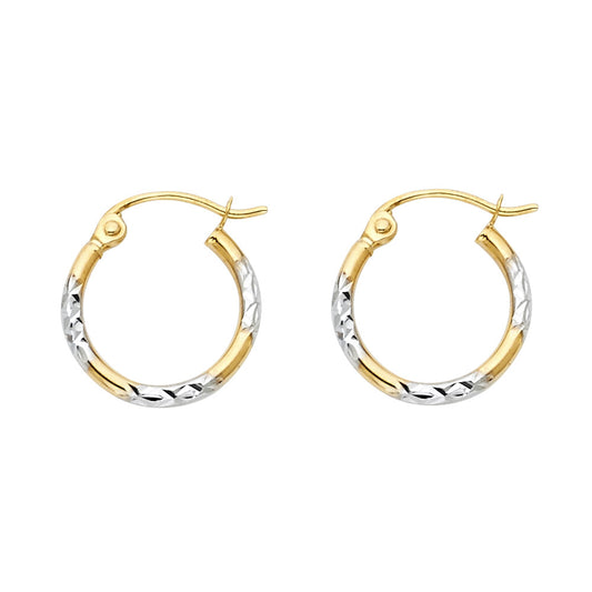 14K Two-Tone Gold Diamond-Cut Hoop Earrings aprox 1/2" in diameter