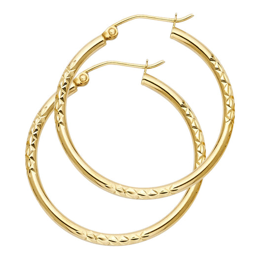 14K Yellow Gold Diamond-Cut Faceted Hoop Earrings 2.0mm thick aprox 1 1/4"" in diameter