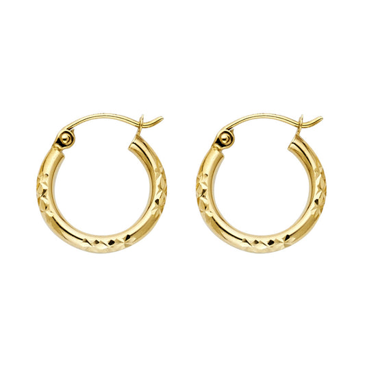 14K Yellow Gold Diamond-Cut Faceted Hoop Earrings 2.0mm thick aprox 1/2"" in diameter
