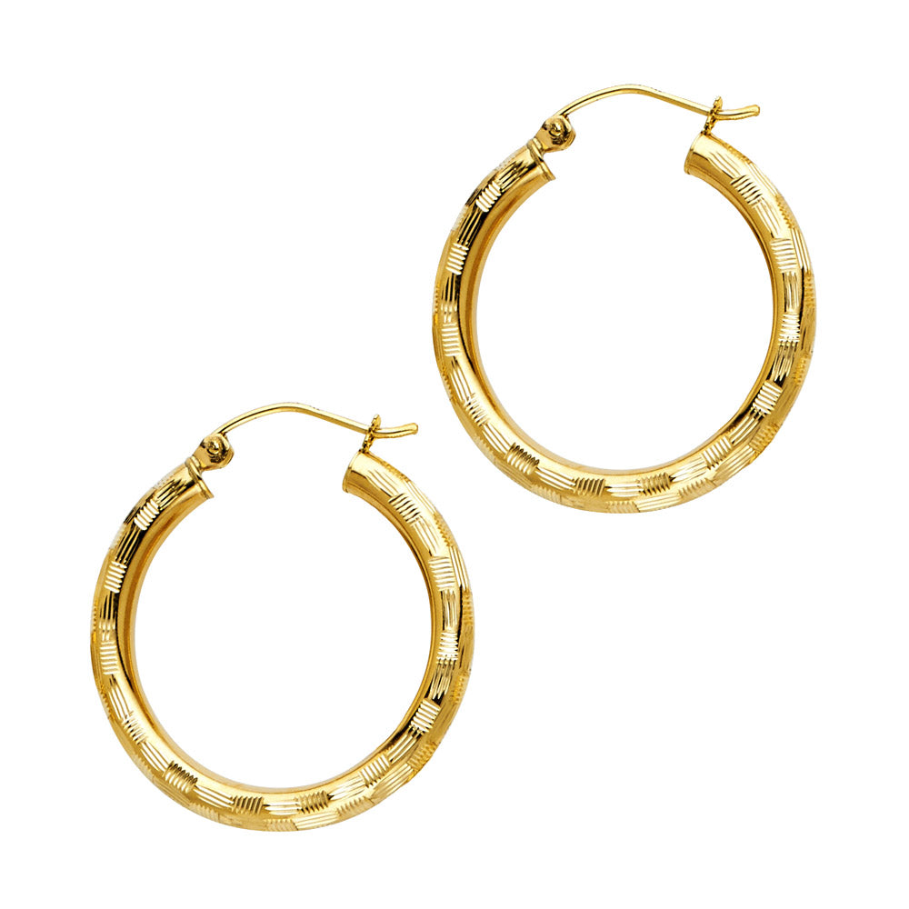 14K Yellow Gold Diamond-Cut Hoop Earrings 3mm thick aprox 1" in diameter