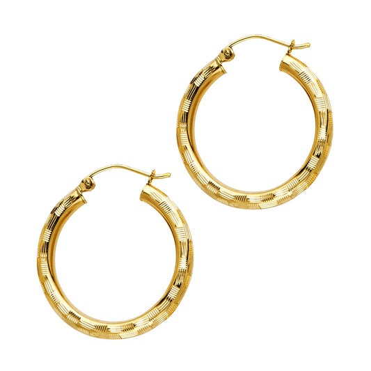 14K Yellow Gold Diamond-Cut Hoop Earrings 3mm thick aprox 1" in diameter