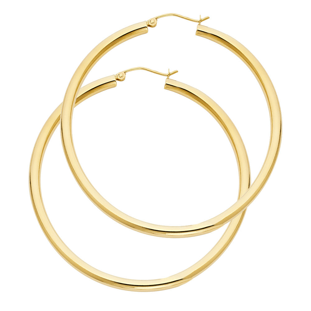 14K Yellow Gold Classic Hollow Hoop Earrings 3.0mm Thick Aprox 2.2" in Diameter