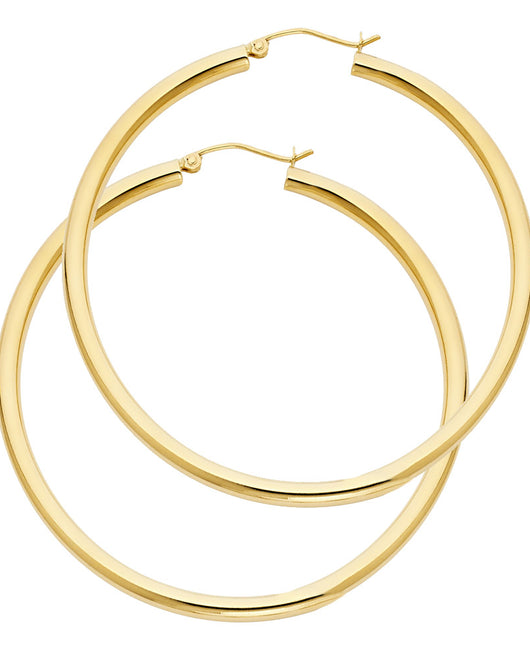 14K Yellow Gold Classic Hollow Hoop Earrings 3.0mm Thick Aprox 2.2
