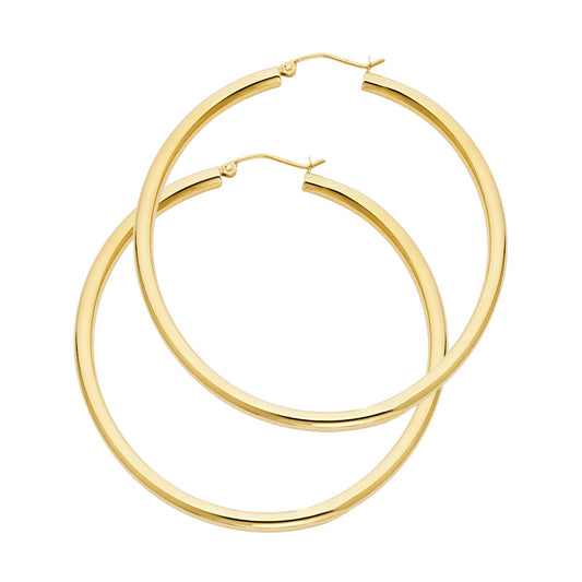 14K Yellow Gold Classic Hollow Hoop Earrings 3.0mm Thick Aprox 1.8" in Diameter