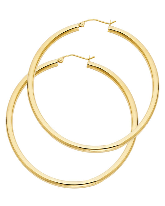 14K Yellow Gold Classic Hollow Hoop Earrings 3.0mm Thick Aprox 1.8