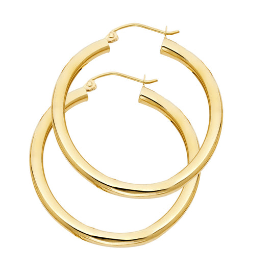 14K Yellow Gold Classic Hollow Hoop Earrings 3.0mm Thick Aprox 1.4" in Diameter