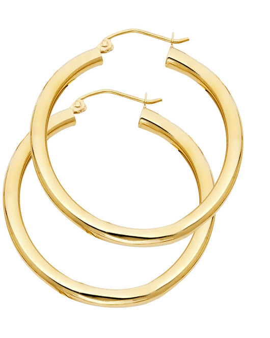 14K Yellow Gold Classic Hollow Hoop Earrings 3.0mm Thick Aprox 1.4