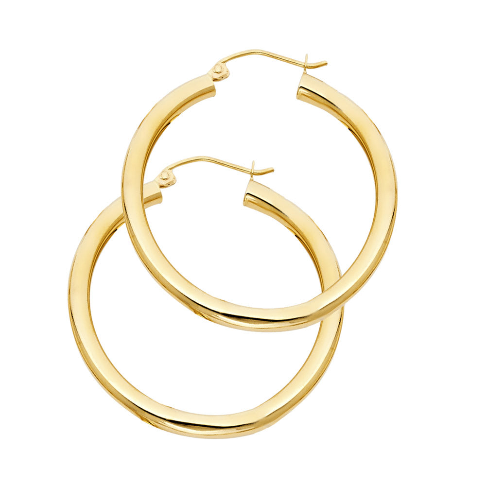 14K Yellow Gold Classic Hollow Hoop Earrings 3.0mm Thick Aprox 1.2" in Diameter