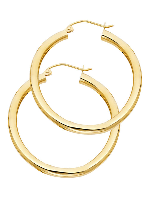 14K Yellow Gold Classic Hollow Hoop Earrings 3.0mm Thick Aprox 1.2