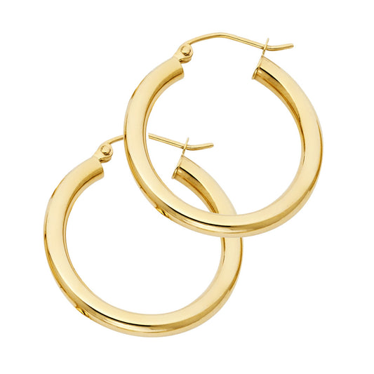 14K Yellow Gold Classic Hollow Hoop Earrings 3.0mm Thick Aprox 1.0" in Diameter