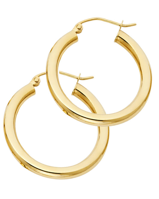 14K Yellow Gold Classic Hollow Hoop Earrings 3.0mm Thick Aprox 1.0