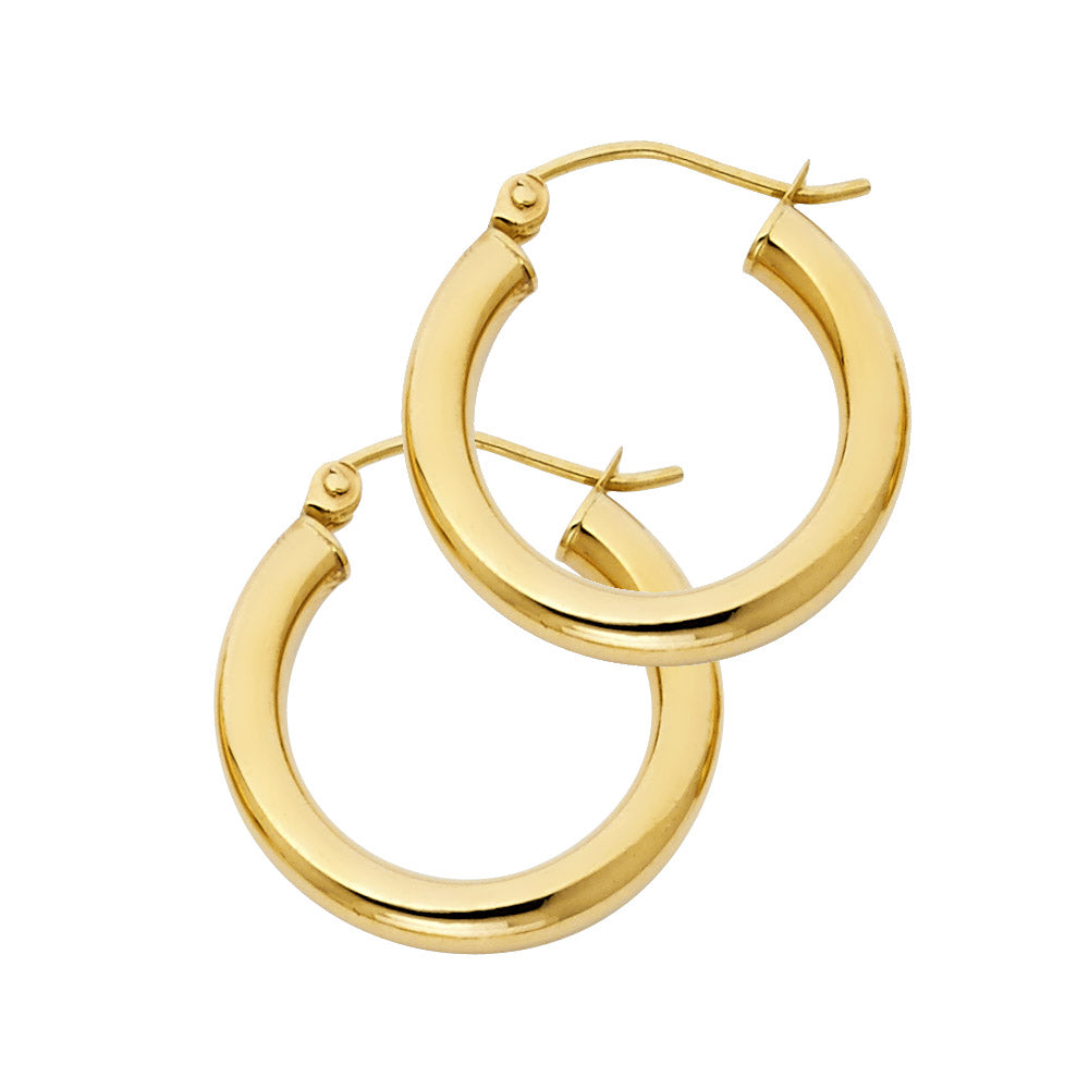 14K Yellow Gold Classic Hollow Hoop Earrings 3.0mm Thick Aprox 0.8" in Diameter