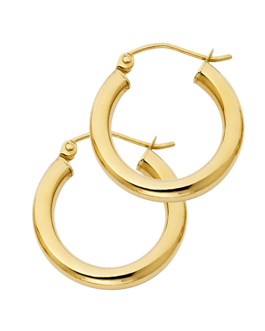 14K Yellow Gold Classic Hollow Hoop Earrings 3.0mm Thick Aprox 0.8