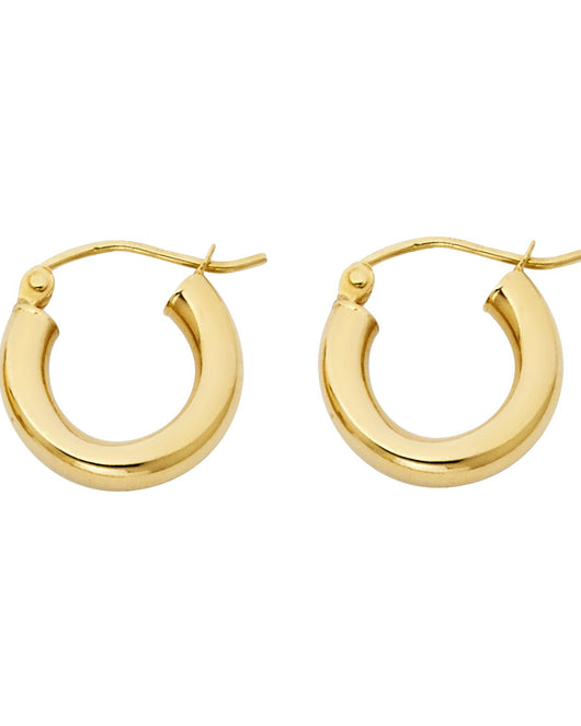 14K Yellow Gold Classic Hollow Hoop Earrings 3.0mm Thick Aprox 0.6