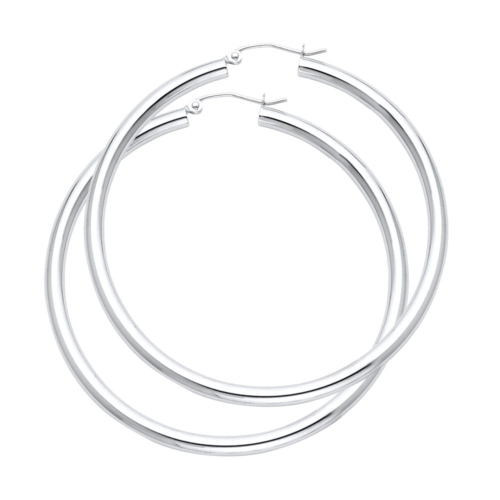 14K White Gold Hollow Hoop Earrings 3.0mm Thick Aprox 2.2" in Diameter