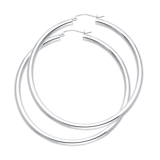 14K White Gold Hollow Hoop Earrings 3.0mm Thick Aprox 2.2" in Diameter
