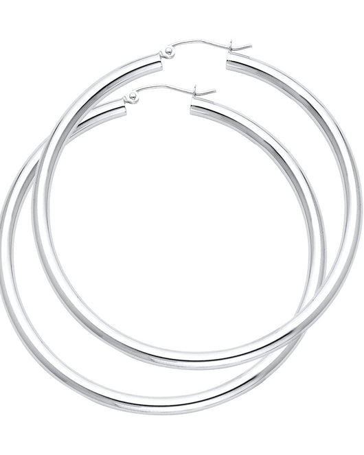 14K White Gold Hollow Hoop Earrings 3.0mm Thick Aprox 2.2