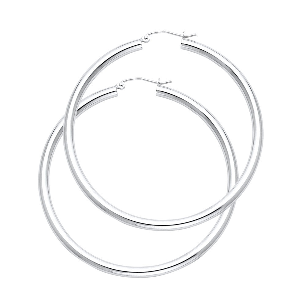 14K White Gold Hollow Hoop Earrings 3.0mm Thick Aprox 1.8" in Diameter