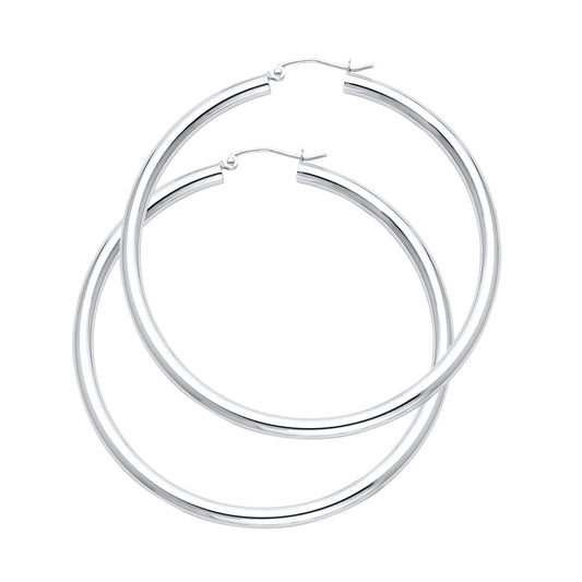 14K White Gold Hollow Hoop Earrings 3.0mm Thick Aprox 1.8" in Diameter