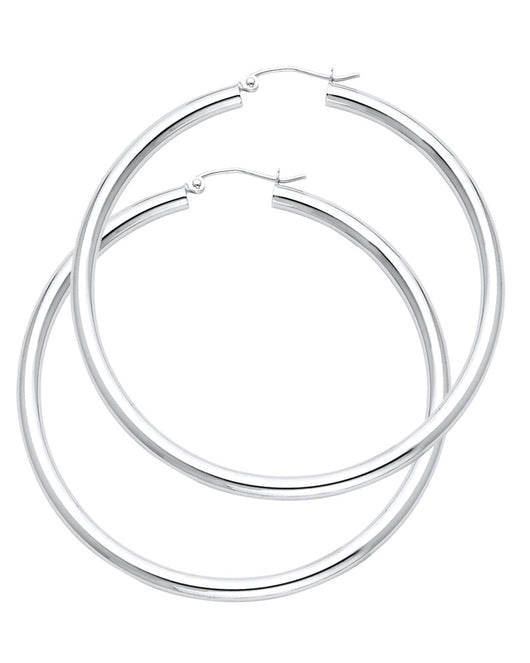 14K White Gold Hollow Hoop Earrings 3.0mm Thick Aprox 1.8