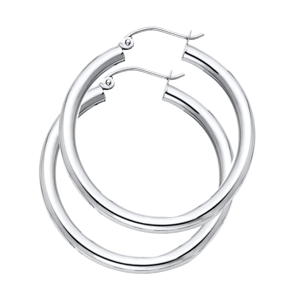 14K White Gold Hollow Hoop Earrings 3.0mm Thick Aprox 1.4" in Diameter