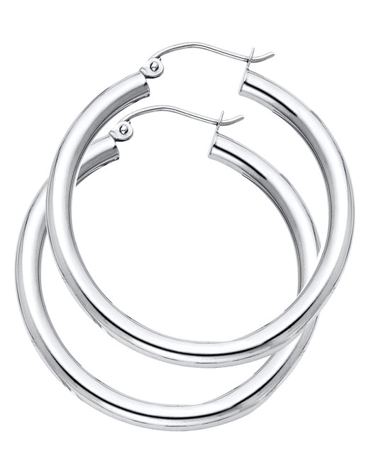 14K White Gold Hollow Hoop Earrings 3.0mm Thick Aprox 1.4