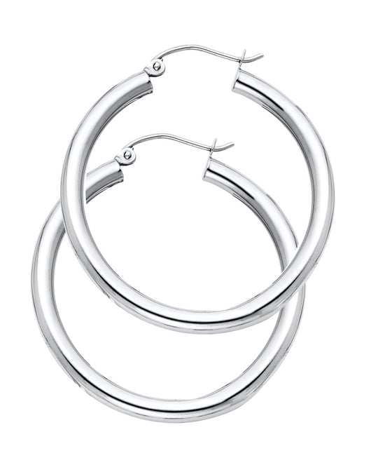14K White Gold Hollow Hoop Earrings 3.0mm Thick Aprox 1.2