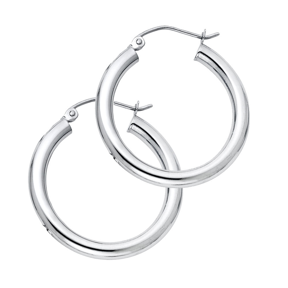 14K White Gold Hollow Hoop Earrings 3.0mm Thick Aprox 1.0" in Diameter