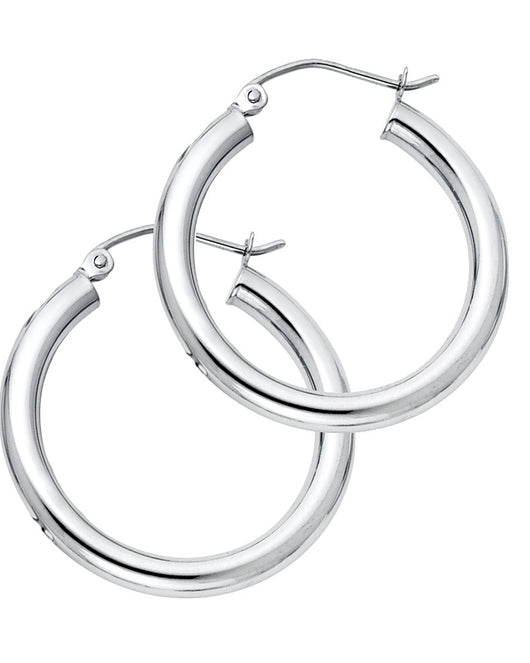 14K White Gold Hollow Hoop Earrings 3.0mm Thick Aprox 1.0