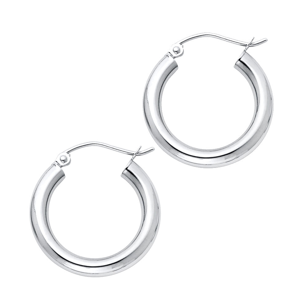 14K White Gold Hollow Hoop Earrings 3.0mm Thick Aprox 0.8" in Diameter