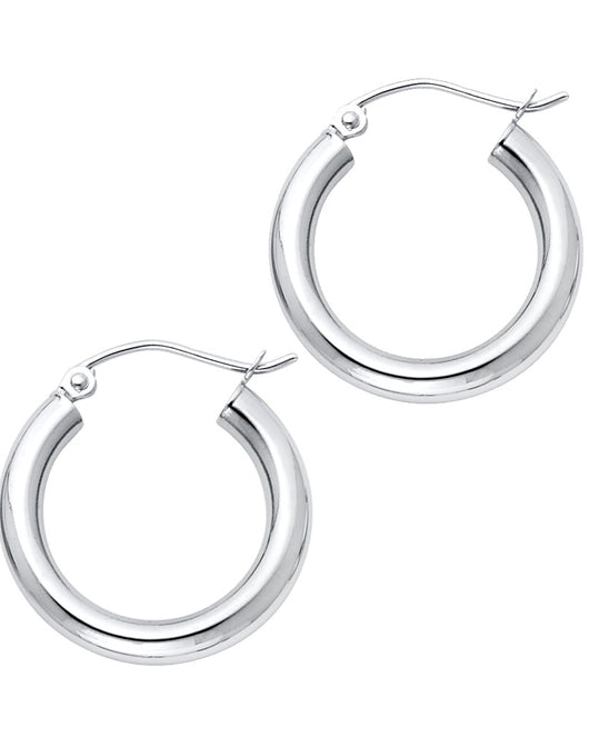 14K White Gold Hollow Hoop Earrings 3.0mm Thick Aprox 0.8