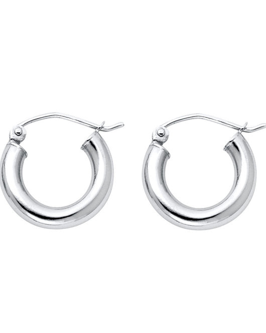 14K White Gold Hollow Hoop Earrings 3.0mm Thick Aprox 0.6