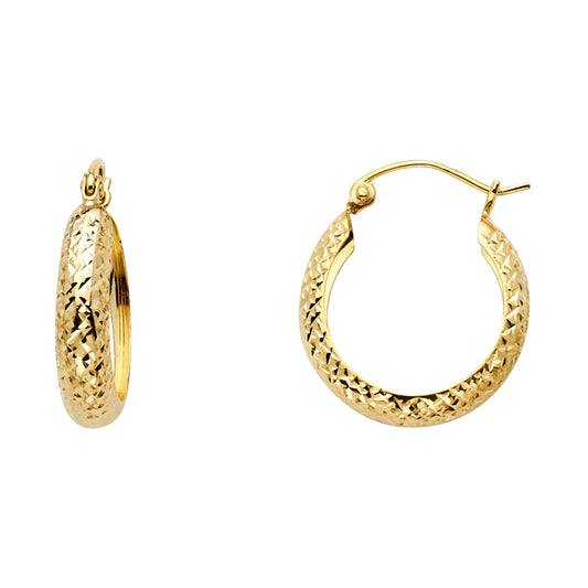 14K Yellow Gold Diamond-Cut Hoop Earrings aprox 3/4" in diameter