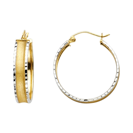 14K Two-Tone Gold Diamond-Cut Hoop Earrings aprox 1" in diameter