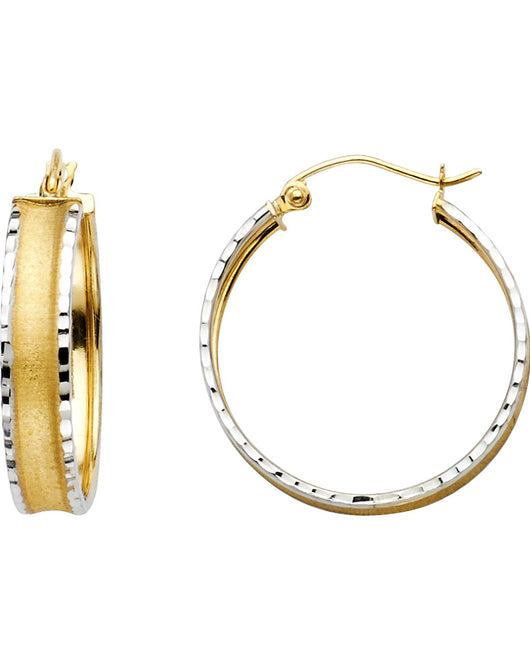 14K Two-Tone Gold Diamond-Cut Hoop Earrings aprox 1